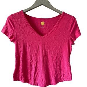 Anthropologie Daily Practice Hot Pink V Neck Ribbed Tee